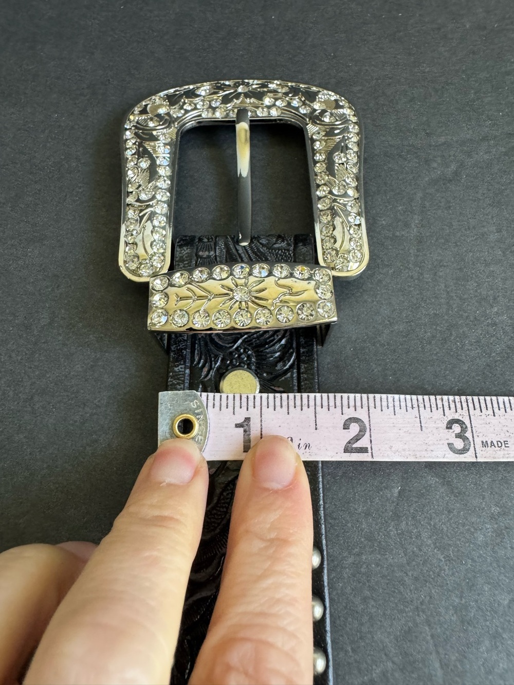 Black Leather Rhinestone Belt Crystal Festival Western Cowgirl Tooled Large - Picture 10 of 12